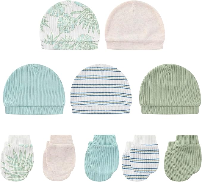 Baby Hat and Mittens Set Cotton Newborn Baby Hats Caps for Boys and Girls, 0-6 Months-CubbioJoy