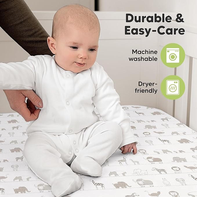 KeaBabies 2-Pack Organic Crib Sheets for Boys, Girls - 52x28 Fitted Crib Mattress Sheet Neutral, Breathable Jersey Cotton Cover for Baby Bed, Toddler Mattress, Soft & Cute Prints (Savannah)-CubbioJoy