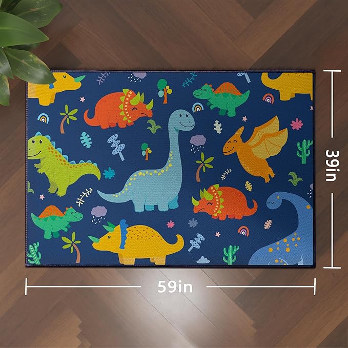 Cute Cartoon Dinosaur Rug for Boys Bedroom 59"x39" Bedroom Playroom Decor for Kids Lovely Dinosaur Animal Pattern Carpet Blue Rug Non-Slip Washable-CubbioJoy