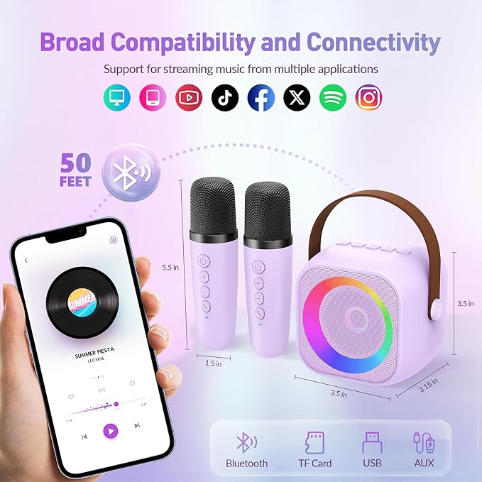 Karaoke Machine for Kids Adults, Karaoke Toys Gifts for Girls Boys, Portable Bluetooth Speaker with Wireless Microphone, Birthday Gifts for Girls Boys Ages 4, 5, 6, 7, 8, 9, 10, 12+ Years Old-CubbioJoy