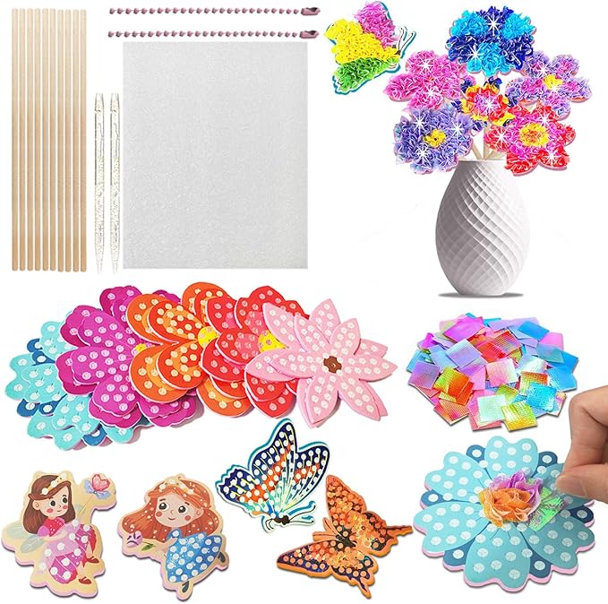 JRD&BS WINL Poke in Fun Art Kit for Kids Ages 3 up, Flower Bouquet Creative Decor Mess Free Art Set for Children Fun Activity Gifts for Boy and Girls 4-8 Year Old DIY Fabric Craft (Flower Bouquet)-CubbioJoy