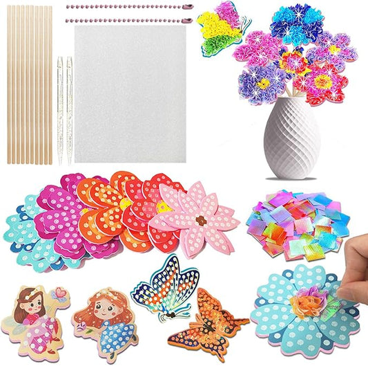 JRD&BS WINL Poke in Fun Art Kit for Kids Ages 3 up, Flower Bouquet Creative Decor Mess Free Art Set for Children Fun Activity Gifts for Boy and Girls 4-8 Year Old DIY Fabric Craft (Flower Bouquet)-CubbioJoy