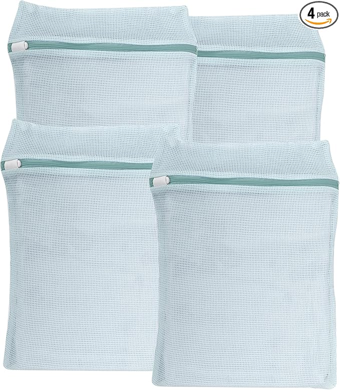 4-Piece Blue Medium Durable Organic Cotton Mesh Laundry Bags with Sturdy Zippers and Breathable Mesh are Delicate Laundry Bags for Underwear, Clothes, Pants and Socks-CubbioJoy