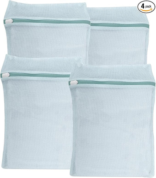 4-Piece Blue Medium Durable Organic Cotton Mesh Laundry Bags with Sturdy Zippers and Breathable Mesh are Delicate Laundry Bags for Underwear, Clothes, Pants and Socks-CubbioJoy