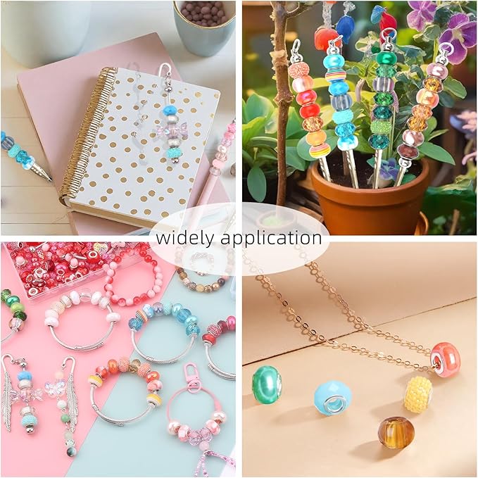 630pcs Beads for Bracelets Making Kit, European Large Hole Beads for Pens, 8mm Round Glass Beads with Charms Spacer Beads for DIY Bracelet Necklace Earring Jewelry Making (Lake Blue)-CubbioJoy