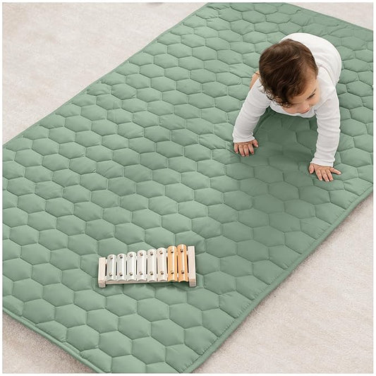 Comfy Cubs Rectangle Kids Play Mat - Small 36 x 60 inches Soft Quilted Baby Floor Mat with Non-Slip Bottom - Plush Design for Toddlers' Playtime and Relaxation - Comfortable and Durable - Fern-CubbioJoy