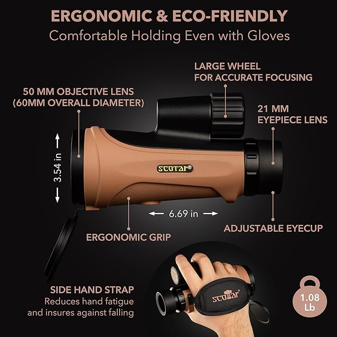 12x50 Monocular Telescope - FMC Fogproof, IP67 Waterproof Hand Held Telescope - BAK4 Phase and Dielectric Coated Prism - Adventure Accessories Set: Bag, Smartphone Adapter, Mini Tripod-CubbioJoy