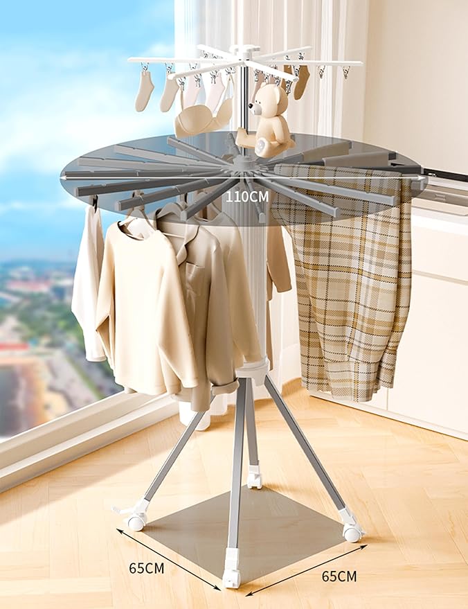 4-Legged Foldable and Portable Clothes Drying Rack,Collapsible Octopus Drying Rack with Wheels and Aluminum Rods,360°Rotatable Design for Indoor Outdoor Use-White-CubbioJoy