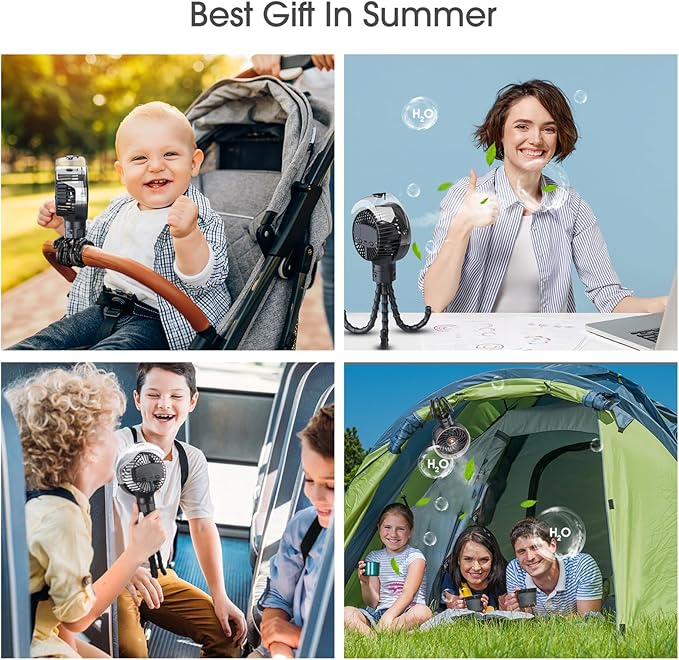 Ausic Stroller Fan with Mist, 100ml Misting Portable Fan for Stroller, Baby Fans with Detachable Tripod, Baby Essentials, Clip on Fans for Crib, Treadmill, Car Seat, Outdoor-CubbioJoy