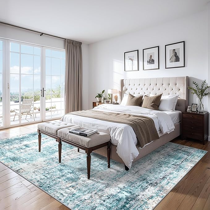 Area Rugs Living Room Rug - 4x6 Washable Modern Abstract Soft Neutral Non-Slip Carpet Large Indoor Floor Thin Carpets for Bedroom Dining Room Farmhouse Nursery Home Office Green-CubbioJoy