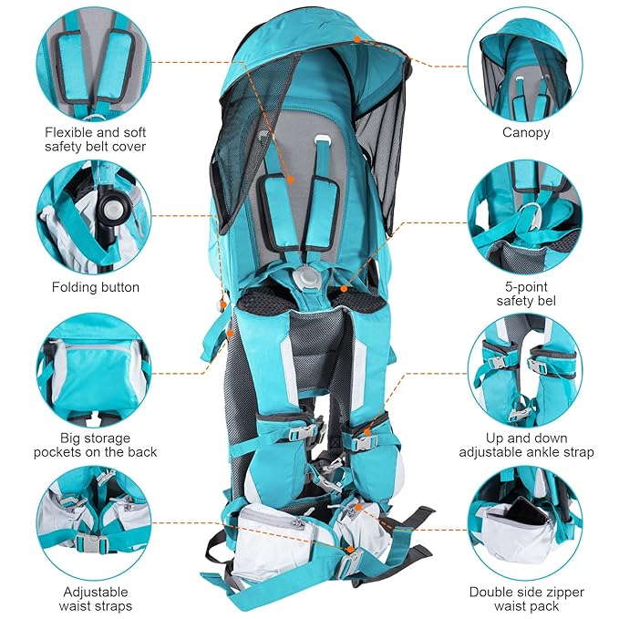 Baby Hiking Backpack Carrier with Rain Cover Sun Shade - Safe Backrest & Ergonomic Seat for Toddlers - Holds Up to 40 Pound - 6 Months to 3 Years-CubbioJoy