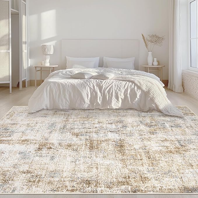 Area Rugs 5x7 Living Room: Washable Rug Modern Abstract Rugs Soft Non Slip Neutral Rug Stain Resistant Indoor Carpet for Bedroom Kitchen Dining Room Nursery Home Office Rugs(Blue Brown,5'x7')-CubbioJoy