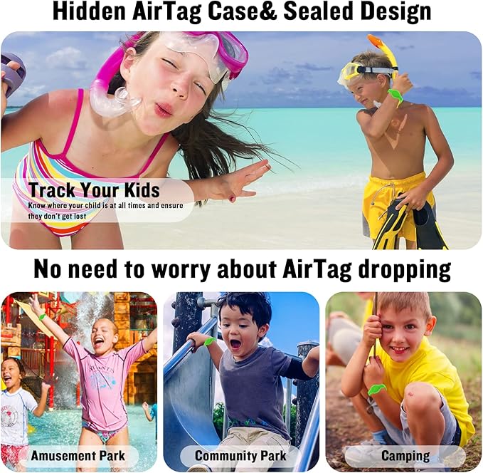 4 Pack Waterproof AirTag Bracelet for Kids, Hidden Silicone Wristband for AirTag, GPS Tracker Case for Air Tag Holder Strap Band for Child Toddler, Secure Anti-Loss Protection-CubbioJoy