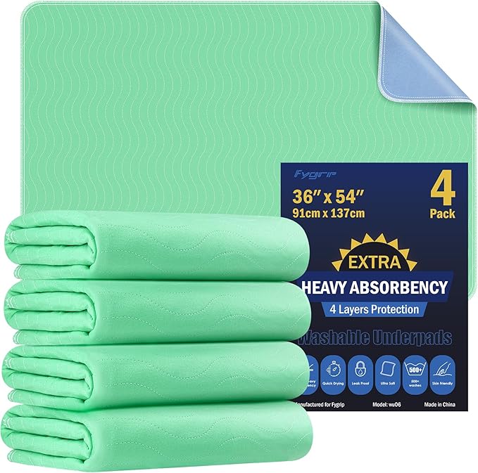 4 Pack 36” x 54” Extra Heavy Absorbency Washable Underpads, Waterproof Nursing Pads Incontinence Bed Pads, Reusable Washable Pee Pads for Dogs, Diaper Changing & Adults, Mattress Protector-CubbioJoy