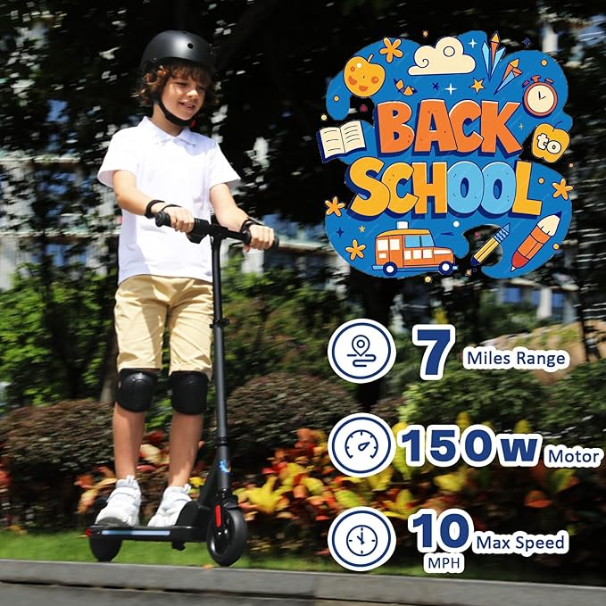 Caroma Electric Scooter for Kids Ages 6-12,150W/180WMotor,10 MPH Max Speed & 7 Miles,Colorful Lights,Adjustable Height & Speed,LED Display,Foldable Kids Electric Scooter 132 Lbs Max Load,Idea Gift-CubbioJoy
