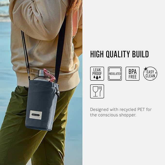BLACK + BLUM Insulated Bottle Bag - Made with Recycled PET and BPA Free - Bottle Bag for On The Go, Slate-CubbioJoy