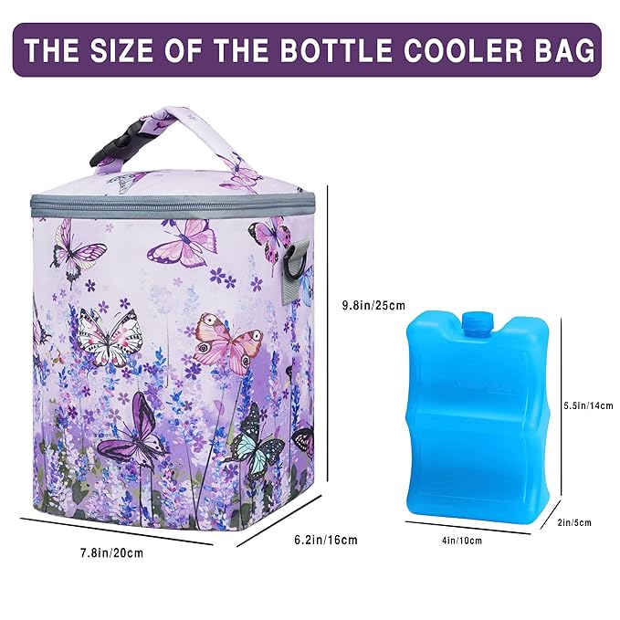 Breastmilk Bag with Ice Pack Fits 4 Bottles Up To 9 Ounce Insulated Breast Milk Cooler on the Go with Strap Baby Bottle Cooler Bag for Nursing Mom Daycare or Travel-CubbioJoy