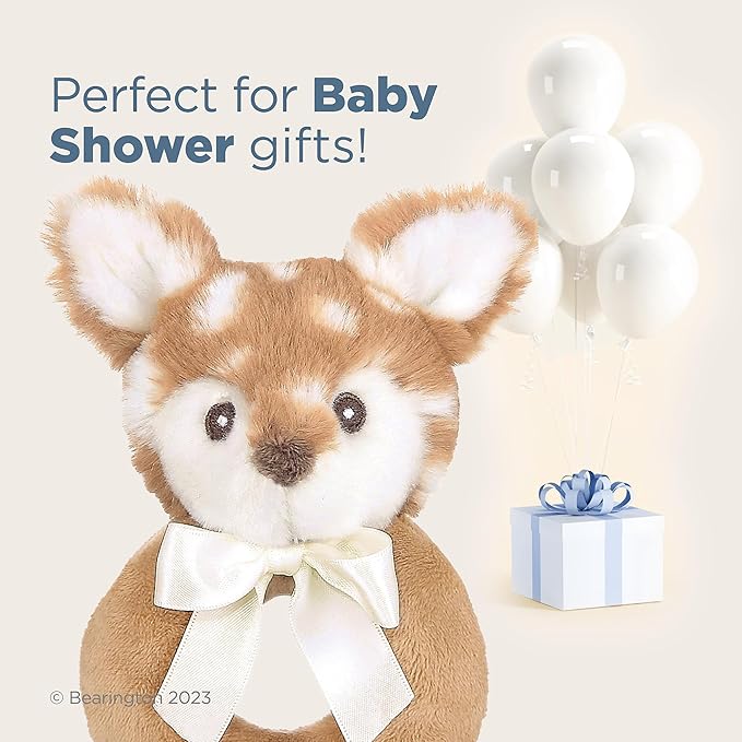 Bearington Collection Baby Lil’ Willow, 5.5 Inch Fawn Plush Stuffed Animal, Soft Baby Rattles and Plush Rings - Newborn Toys-CubbioJoy