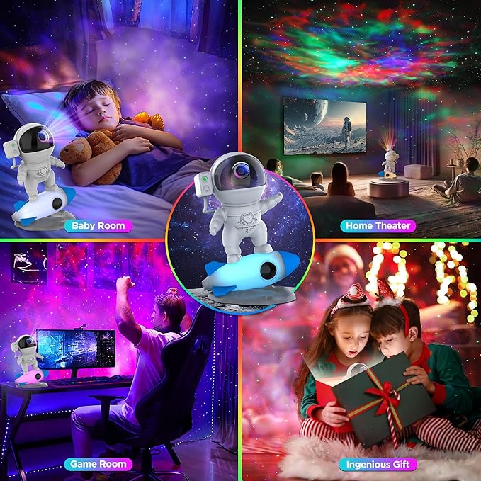 Astronaut Galaxy Projector for Bedroom, Star Projector Galaxy Light with App & Remote Control, White Noises, Bluetooth Speaker, Rocket Night Light for Kids, Ceiling, Gifts, Room Decor-CubbioJoy