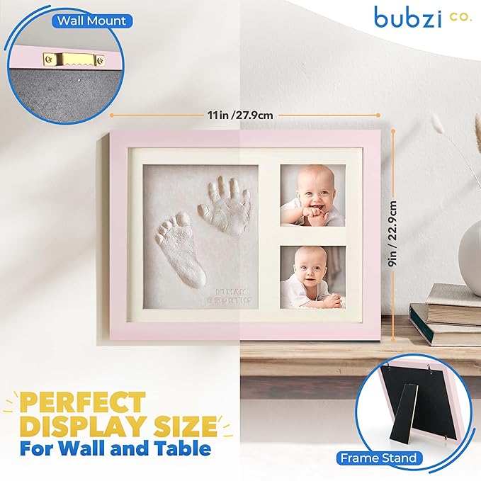 Bubzi Co Footprint & Handprint Keepsake Frame, Baby Memory Display, Nursery Decor, Baby Registry Must-Have, New Parent Gift (Ballet Pink)-CubbioJoy