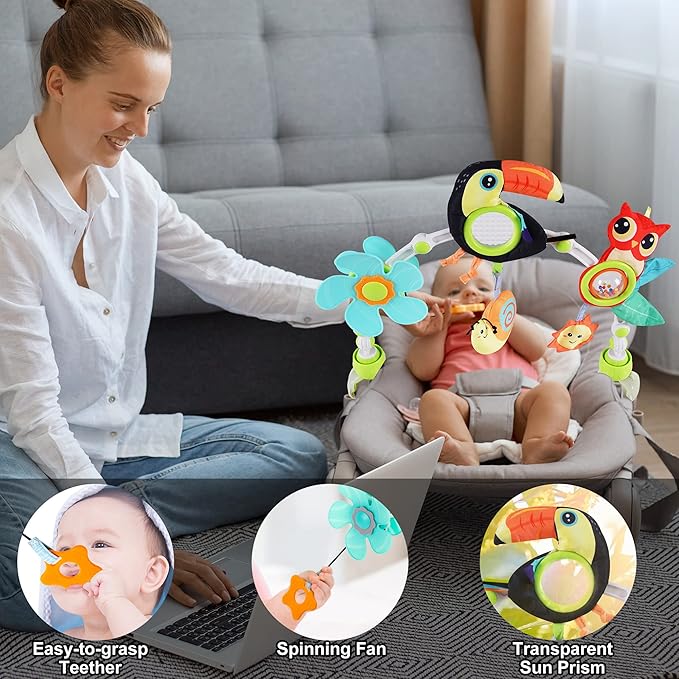 Adjustable Arch Bassinet Toys for Infant & Toddlers, Stroller Arch, Baby Crib Toys with Fascinating Hanging for Stimulating Baby’s Senses and Developing Motor Skills-CubbioJoy