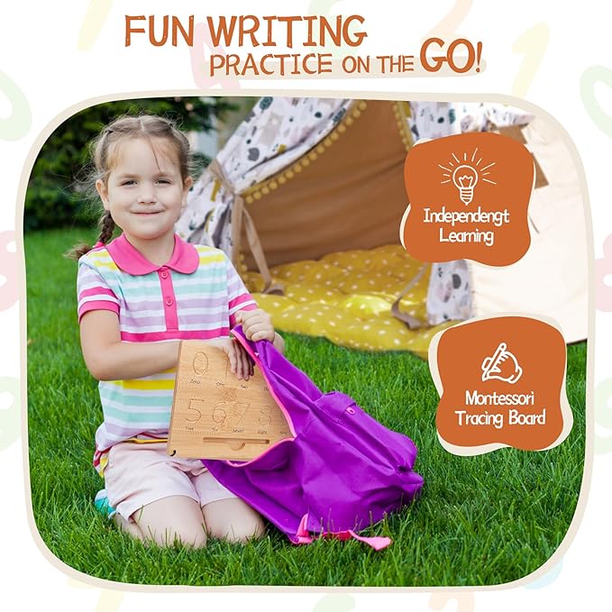 Asweets Montessori Wooden Number Practicing Board, Double-Sided Tracing Board and Shape RecognitionTool to Writing 123 Educational Toy Game for Preschool 3 4 5 Years Old Gifts-CubbioJoy