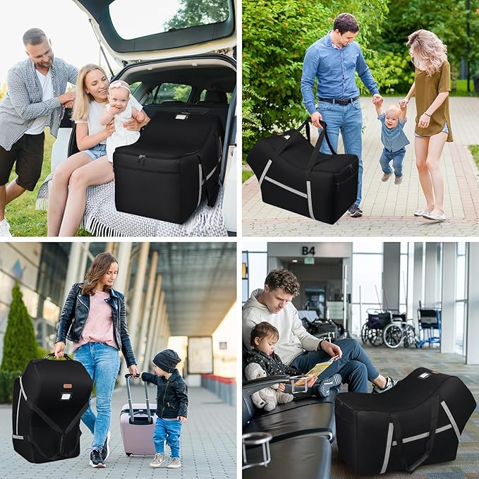 Infant Car Seat Travel Bag for Airplane Compatible with All Nuna Pipa Car Seat and Base,Chicco KeyFit 30 and Base, Padded Car Seat Bags for Air Travel,Car Seat Gate Check Bag with Side Pocket, Black-CubbioJoy