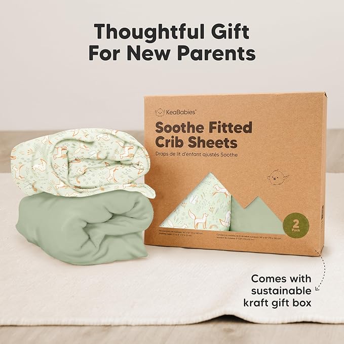 KeaBabies 2-Pack Organic Crib Sheets for Boys, Girls - 52x28 Fitted Crib Mattress Sheet Neutral, Breathable Jersey Cotton Cover for Baby Bed, Toddler Mattress, Soft & Cute Prints (Foxtrot)-CubbioJoy