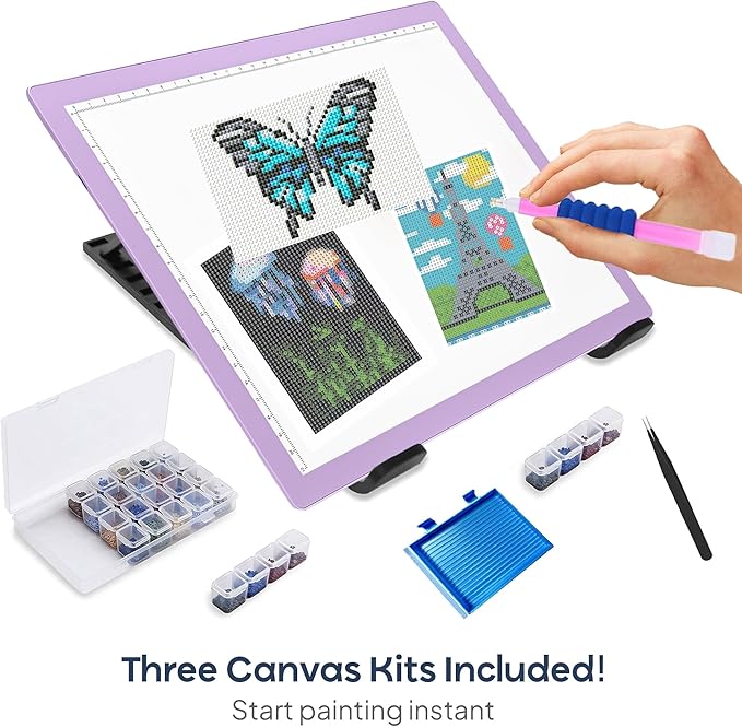 iVyne Rechargeable A4 Light Pad for Diamond Painting & Art Projects – LED Light Board with Diamond Art Accessories – Ultra-Thin & Portable Diamond Dot Light Board, Perfect for Artists - Purple-CubbioJoy