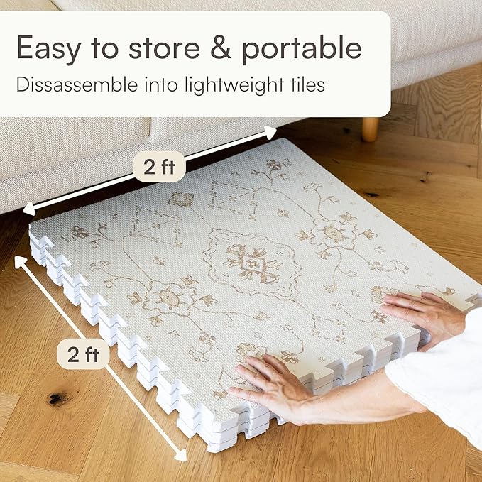 Baby Play Mat for Floor – 6x6ft Vintage Vanilla | Soft Non Toxic Premium EVA Foam Tiles for Tummy Time, Crawling & Playroom – Waterproof Floor Mat for Babies & Toddlers Lillefolk (9 Tiles)-CubbioJoy