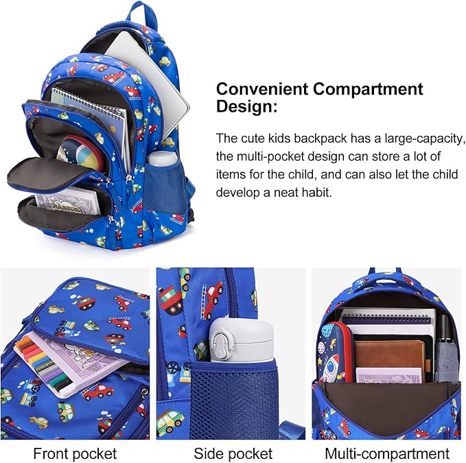 CLUCI Kids Backpack for Boys Bookbags Preschool Toddler Daycare School Bag Elementary Kindergarten Lightweight Waterproof Bluey Backpack Cars-CubbioJoy