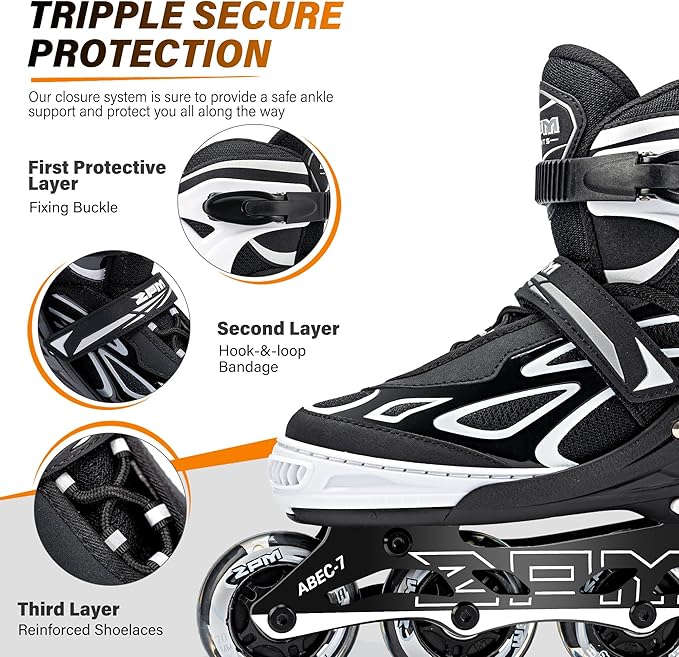 2PM SPORTS Vinal Girls Adjustable Flashing Inline Skates, All Wheels Light Up, Fun Illuminating Skates for Kids Men Adult Women and Boys-CubbioJoy