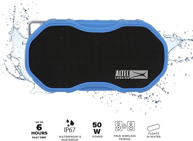 Altec Lansing Baby Boom XL - Waterproof Bluetooth Speaker, Wireless & Portable Speaker for Travel & Outdoor Use, Deep Bass & Loud Sound, 1 Pack, Blue-CubbioJoy