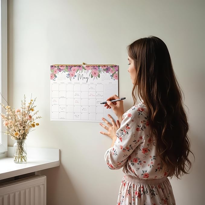 2025-2026 Calendar, Jokotha Wall Calendar 2025, Calendar Runs From Aug 2025 - Dec 2026, 15" x 12", Twin-Wire Binding, Hanging Hook, Floral Design-CubbioJoy