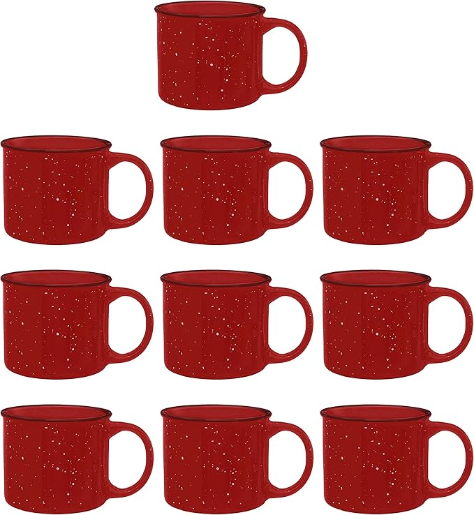 DISCOUNT PROMOS Ceramic Campfire Coffee Mugs 13 oz. Set of 10, Bulk Pack - Perfect for Tea, Espresso, Cappuccino, Hot Cocoa - Red-CubbioJoy