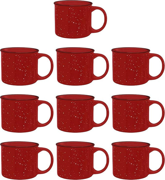 DISCOUNT PROMOS Ceramic Campfire Coffee Mugs 13 oz. Set of 10, Bulk Pack - Perfect for Tea, Espresso, Cappuccino, Hot Cocoa - Red-CubbioJoy