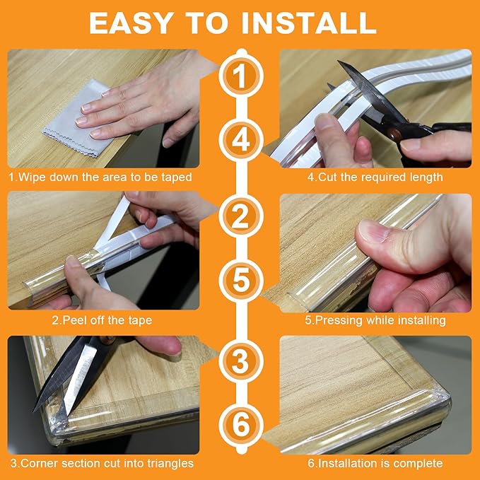 Baby Proofing, 0.4in Edge Protector Strip Clear, Thickened Silicone Soft Corner Protectors with Upgraded Pre-Taped Strong Adhesive, 19.6ft Edge Protectors for Cabinets, Tables, Drawers (White)-CubbioJoy