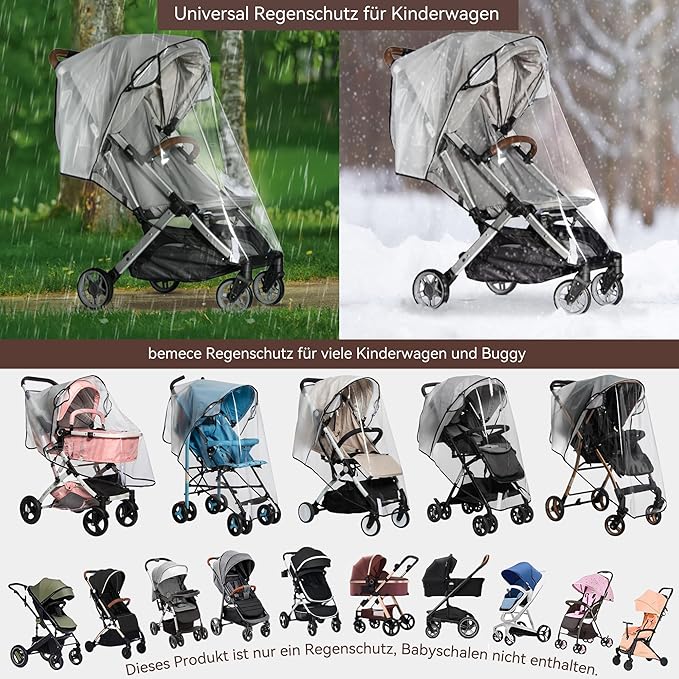 Bemece Stroller Rain Cover, Universal Stroller - Waterproof Windproof Travel Weather Shield Thick & Durable Protect from Dust and Snow with Breathable Ventilation Mesh Clear Visibility-CubbioJoy