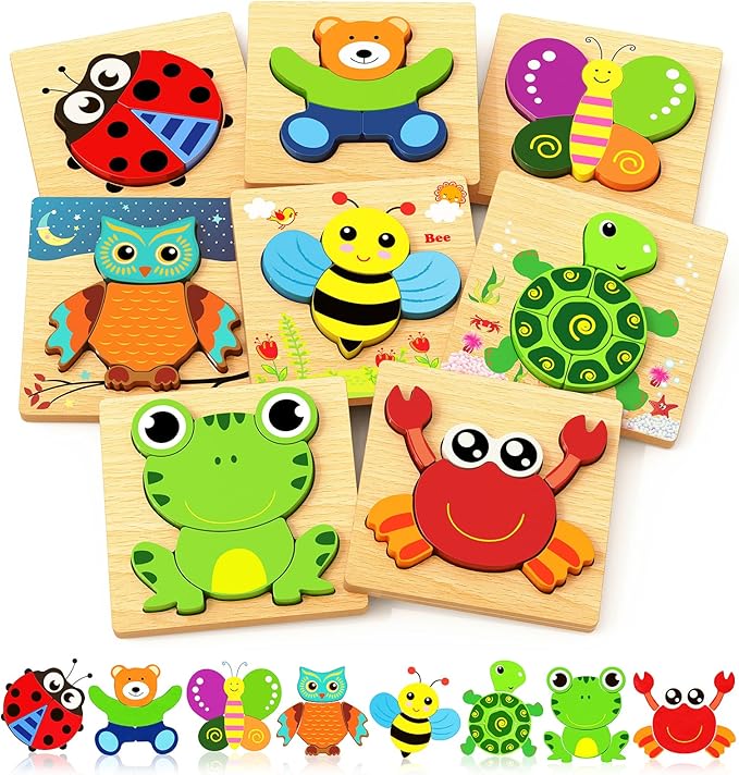 Bekayshad Wooden Puzzles Toddler Toys Gifts for 1 2 3 Year Old Boys Girls, 8 Pack Animal Jigsaw Puzzles Montessori Toys, Learning Educational Christmas Birthday Gifts for Girls Boys Ages 1-3-CubbioJoy