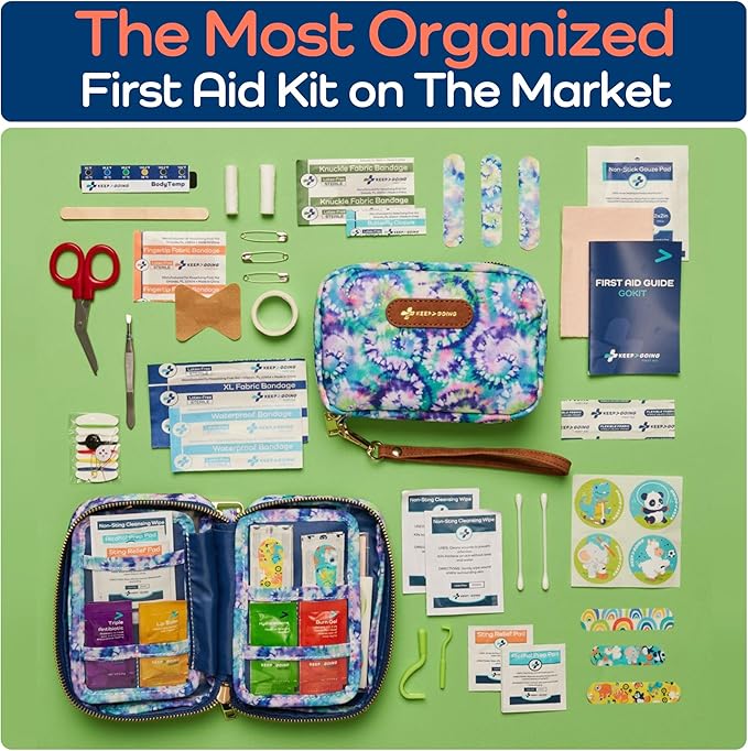 KeepGoing Travel First Aid Kit for Kids – 130 Pc. for Car, Home, Purse, Diaper Bag & Backpack with Latex-Free Bandages - Mini First Aid Kit Travel Size TSA-Approved-CubbioJoy