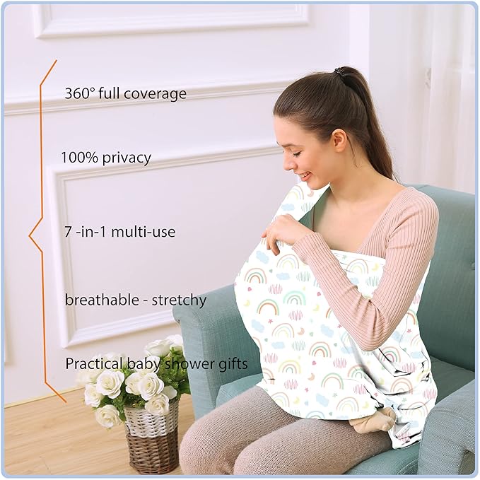 Car Seat Covers for Babies - Multi- use Nursing Carseat Canopy, Breastfeeding Covers, Baby Shower Gifts for Boys and Girls (Rainbow)-CubbioJoy