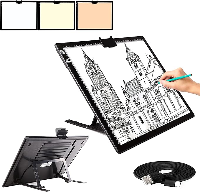 A3 Light Pad, Elice Tracing Light Box 3 Colors Mode Stepless Dimmable and 6 Levels of Brightness Light Copy Pad, Wireless Rechargeable Led Light Board for Weeding Vinyl Diamond Painting Sketching-CubbioJoy
