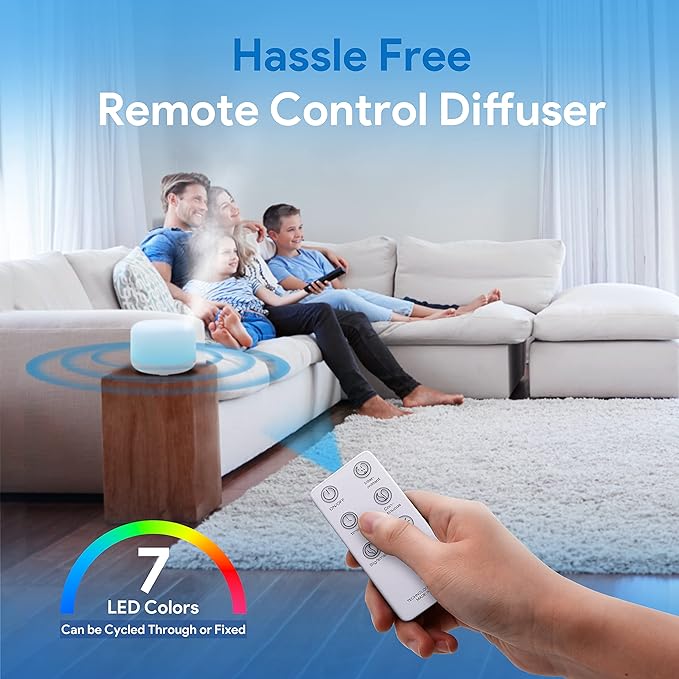 ASAKUKI 500ml Premium Essential Oil Diffuser with Remote Control, 5 in 1 Ultrasonic Aromatherapy Fragrant Oil Humidifier Vaporizer, Timer and Auto-Off Switch (White)-CubbioJoy