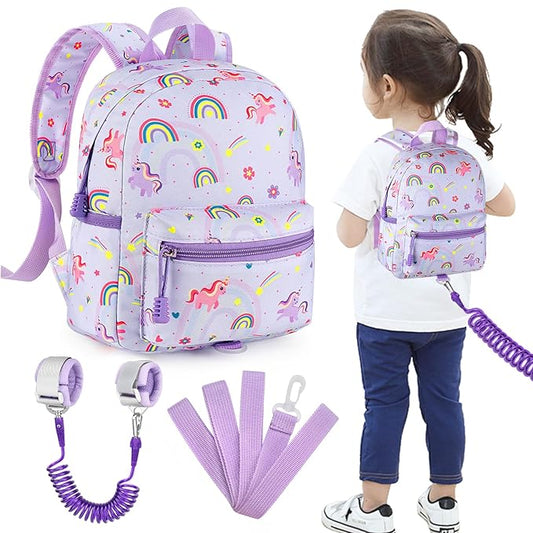 Accmor Toddler Backpack Leash, Cute Unicorn Baby Backpacks with Anti Lost Wrist Link, Mini Kids Backpack Leash Walking Harness for Outdoor Travel, Adorable Backpack Tether for Boys Girls 1-3 (Purple)-CubbioJoy