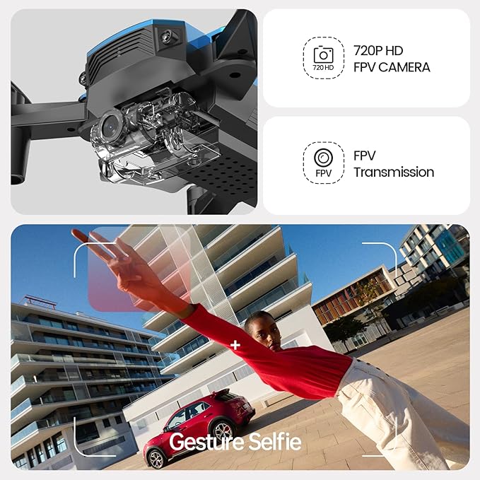 DEERC D20 Mini Drone with Camera for Kids, Remote Control Toys Gifts for Boys Girls with Voice Control, Gestures Selfie, Altitude Hold, Gravity Control, One Key Start, 3D Flips 2 Batteries, Blue-CubbioJoy