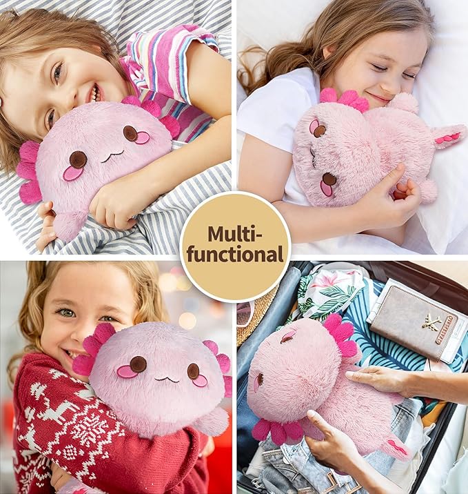 Cuckool Pink Axolotl Stuffed Animals, Microwavable Stuffed Animals Heating Pad for Cramps, Pain Stress Relief, Heatable & Coolable Lavender Scented Plush Toys for Anxiety, Women & Kids Bedtime-CubbioJoy