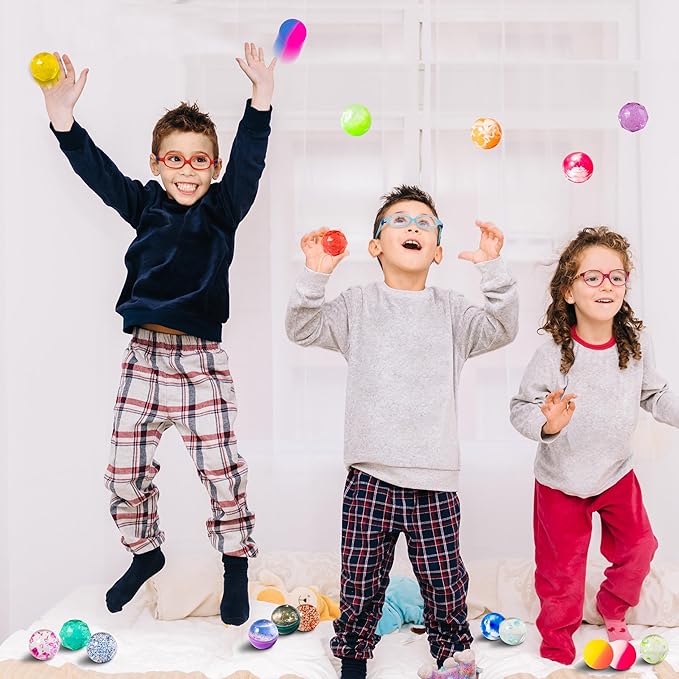 JOYIN 24 PCS Multistyle Bouncy Balls, 6 Styles 32mm Assorted Bouncy Balls Bulk with Storage Bag, Bounce Toys for Kids Party Favors Birthdays Gifts Goodie Bags Stuffers Carnival Prizes-CubbioJoy