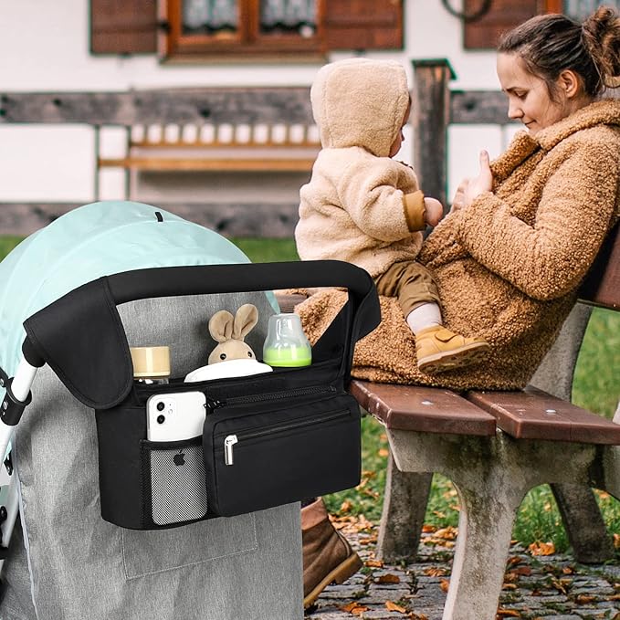 Accmor Universal Stroller Organizer with Insulated Cup Holder Detachable Phone Bag and Shoulder Strap,Stroller Bag Caddy Organizer Fits for Uppababy, Baby Jogger, Britax Strollers-CubbioJoy