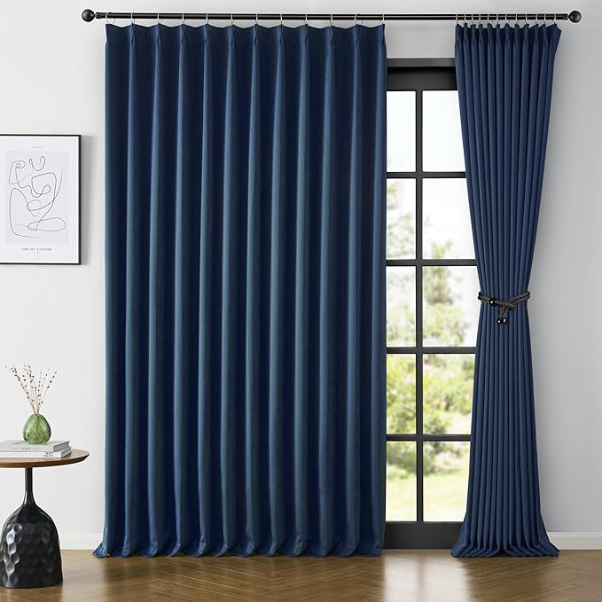 KEQIAOSUOCAI Navy Pleat Wide Width Drapes 80 x 108 inch Long 2 Panels - Thermal Insulated Room Divider Curtains for Bedroom/Living Room/Patio, Pinch Pleated Curtain Panel with Hooks-CubbioJoy