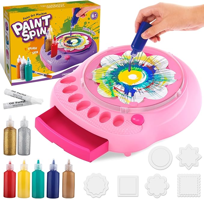 Arts and Crafts for Kids Ages 4-8,Paint Spin Art Machine Kit,Art Craft Set for 6-9 Year Old,Cool Painting Spinner Toys Kits Set,Art Supplies Birthday Gifts for Boy Girl Ages 6 7 8 9 10 11 12 Pink-CubbioJoy